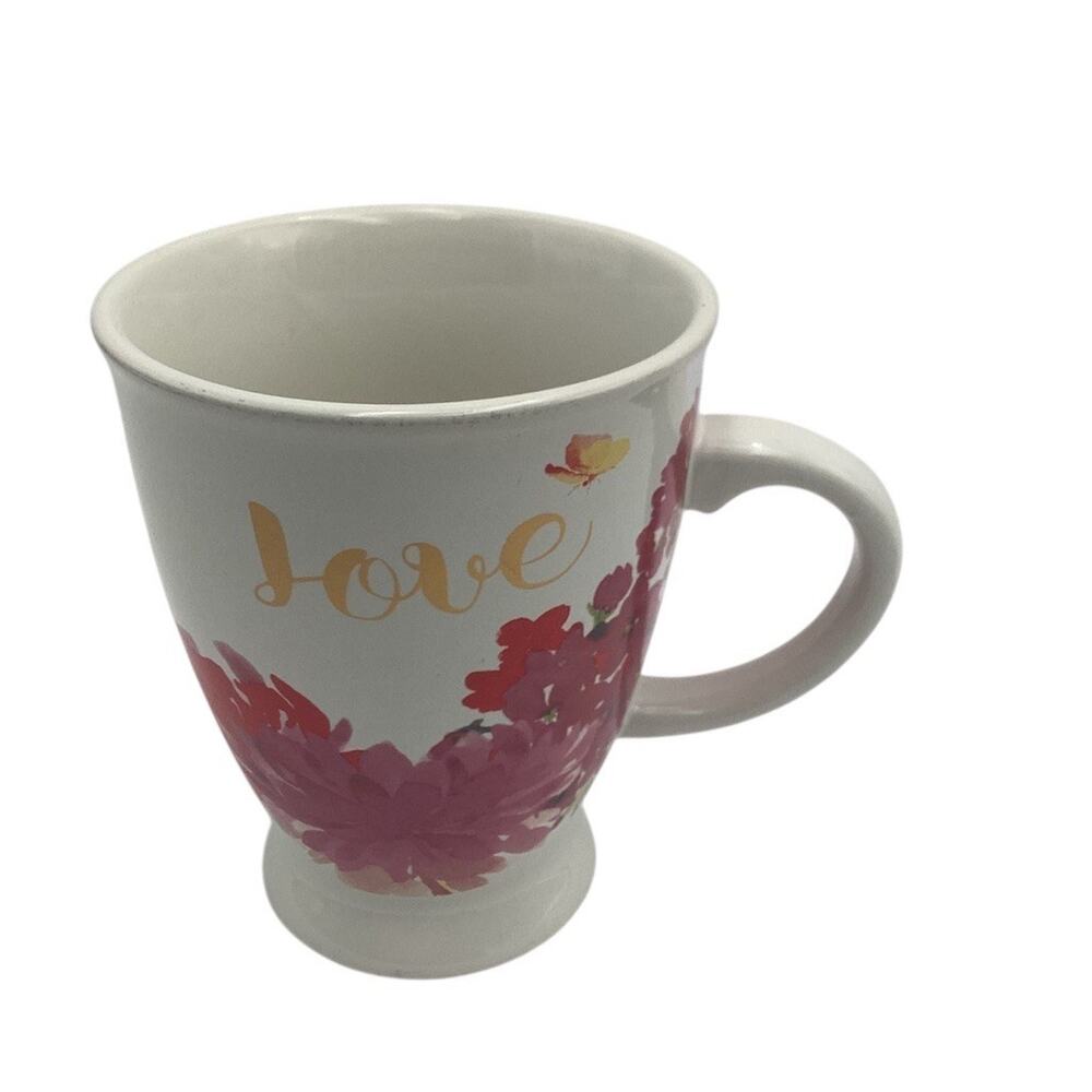 Gibson Home Love Floral Coffee Mug‎ White Pink Butterfly Accent Handle 5 in